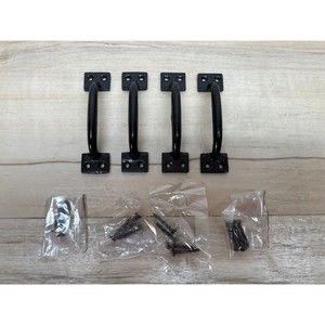 Vintage Set Of 4 Black Paint Solid Cast Iron Kitchen Cabinet Door Handles